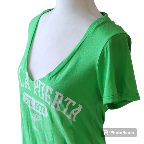 Lime Green Marguerita Graphic Deep V Tee J.J.'s La Puerta Womens Size M New - Picture 2 of 5